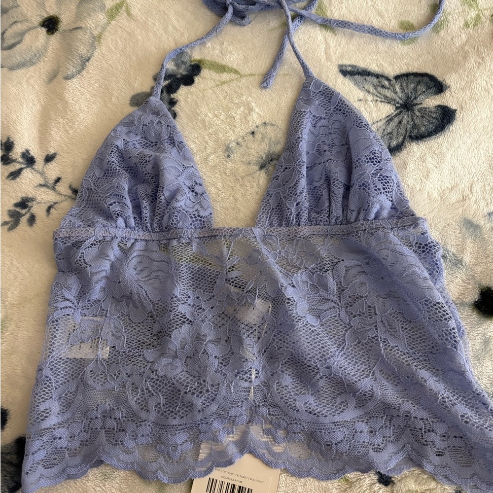 Beautiful Lace Halter Top in Light Blue